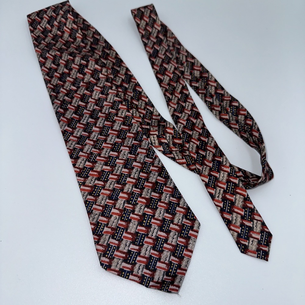 Brandon 100% Silk Multicolor Checkered Abstract America Handmade Pointed Necktie